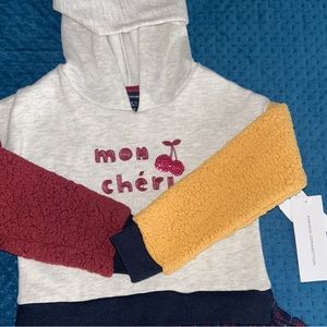 French Connection Mon Cheri Faux Shearling Detail Hooded Dress In Oatmeal NEW